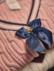 Girls Cable Knit Bow Cardigan - Campus Cuties