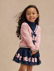 Girls Cable Knit Bow Cardigan - Campus Cuties