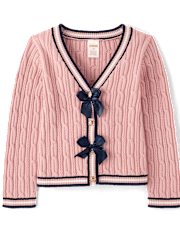 Cardigan en maille torsadée avec nœud pour fille - Campus Cuties