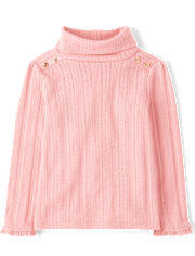 Girls Button Pointelle Turtleneck Top - Little Essentials