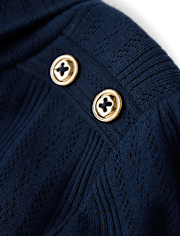 Girls Button Pointelle Turtleneck Top - Little Essentials