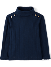 Girls Button Pointelle Turtleneck Top - Little Essentials