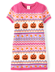 Girls Halloween Fairisle Sweater Dress - Halloween