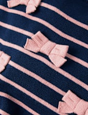 Girls Striped Bow Sweater Dress - Campus Cuties