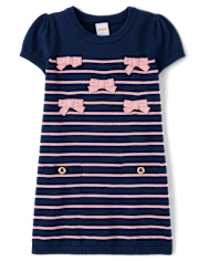 Girls Striped Bow Sweater Dress - Campus Cuties