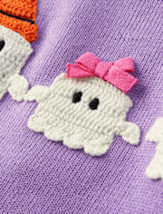 Girls Crochet Ghost Ruffle Sweater - Halloween