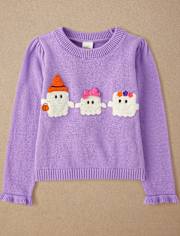 Girls Crochet Ghost Ruffle Sweater - Halloween