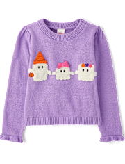 Girls Crochet Ghost Ruffle Sweater - Halloween