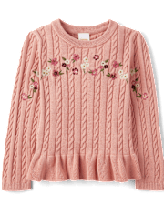 Girls Embroidered Floral Peplum Sweater - Highland Hills