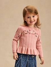 Girls Embroidered Floral Peplum Sweater - Highland Hills