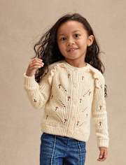 Girls Embroidered Mushroom Ruffle Cardigan - Fall Celebrations