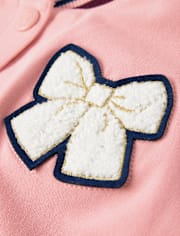 Girls Embroidered Bow Varsity Jacket - Campus Cuties