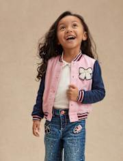Girls Embroidered Bow Varsity Jacket - Campus Cuties