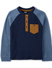 Boys Colorblock Thermal Henley Top - Little Essentials