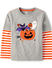 Boys Embroidered Halloween Layered Top - Halloween