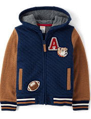 Kids Embroidered Varsity Zip Up Hoodie - Campus Cuties