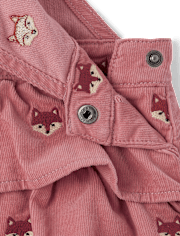 Jupe-culotte en velours côtelé à volants et motif renard brodé pour fille - Highland Hills