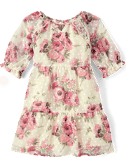 Girls Floral Clip Dot Tiered Dress - Highland Hills
