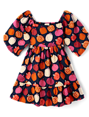Girls Pumpkin Flannel Ruffle Dress - Fall Celebrations