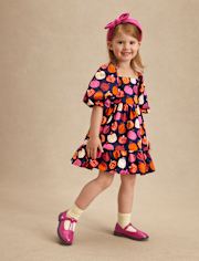 Girls Pumpkin Flannel Ruffle Dress - Fall Celebrations