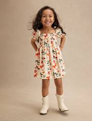 Girls Butterfly Flannel Smocked Dress - Fall Celebrations