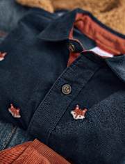 Boys Embroidered Fox Corduroy Button Up Shirt - Highland Hills
