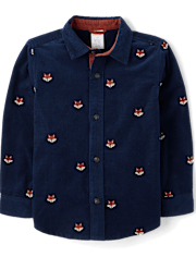 Boys Embroidered Fox Corduroy Button Up Shirt - Highland Hills