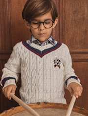 Kids Cable Knit Varsity Sweater - Campus Cuties