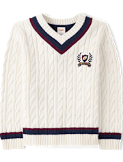 Kids Cable Knit Varsity Sweater - Campus Cuties