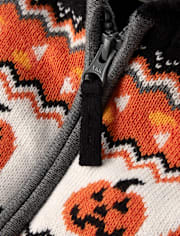 Boys Halloween Fairisle Fleece Zip Up Hoodie - Halloween