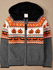Boys Halloween Fairisle Fleece Zip Up Hoodie - Halloween