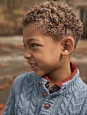 Boys Textured Cable Knit Mock Neck Sweater - Little Essentials