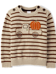 Boys Striped Embroidered Truck Sweater - Fall Celebrations