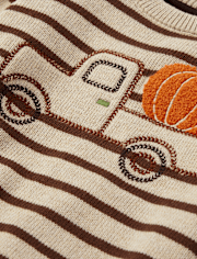 Boys Striped Embroidered Truck Sweater - Fall Celebrations