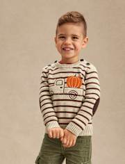 Boys Striped Embroidered Truck Sweater - Fall Celebrations