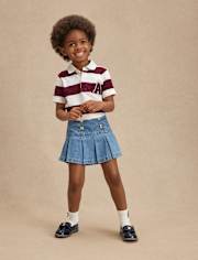 Jupe-short en jean plissée à boutons pour fille - Campus Cuties