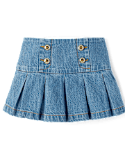 Girls Pleated Button Denim Skort - Campus Cuties