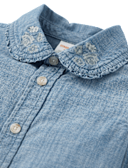 Chemise boutonnée en chambray fleuri brodé pour fille - Célébrations d'automne