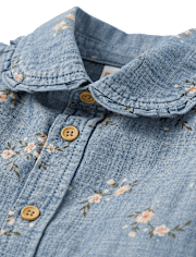 Girls Floral Chambray Button Up Shirt - Highland Hills