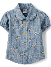 Girls Floral Chambray Button Up Shirt - Highland Hills