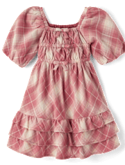 Girls Plaid Flannel Tiered Ruffle Dress - Highland Hills