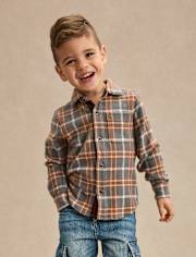 Boys Plaid Jacquard Button Up Shirt - Highland Hills