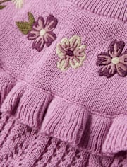 Girls Embroidered Floral Pointelle Ruffle Sweater - Magical Meadows