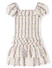Girls Floral Smocked Ruffle Dress - Magical Meadows