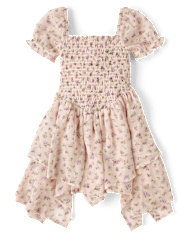 Girls Floral Smocked Chiffon Hanky Hem Dress - Magical Meadows