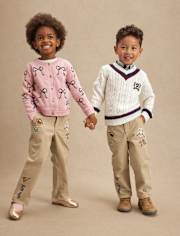 Kids Embroidered Varsity Relaxed Chino Pants - Campus Cuties