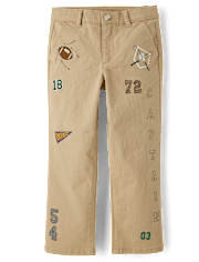 Kids Embroidered Varsity Relaxed Chino Pants - Campus Cuties