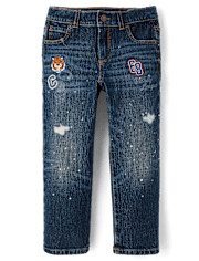 Kids Embroidered Varsity Relaxed Jeans - Campus Cuties