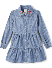 Girls Tiered Chambray Shirt Dress - Fall Celebrations