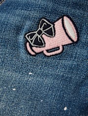 Girls Embroidered Varsity Wide Leg Jeans - Campus Cuties